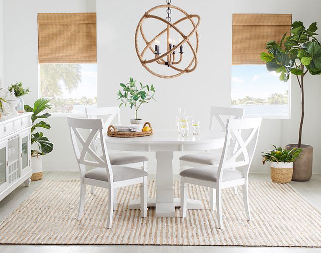 Marina White Round Table & 4 Wood Chairs