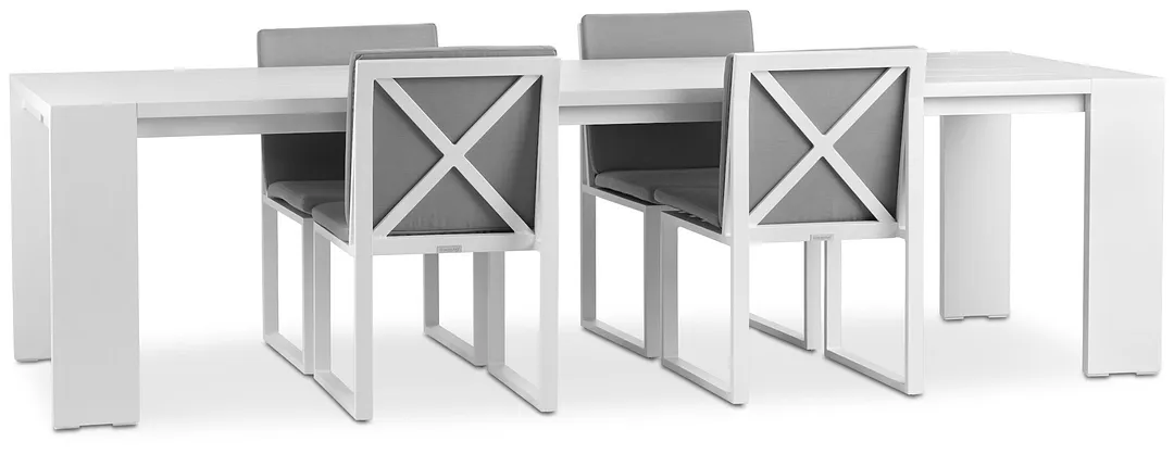 Linear White Dark Gray 110" Aluminum Table & 4 Cushioned Side Chairs