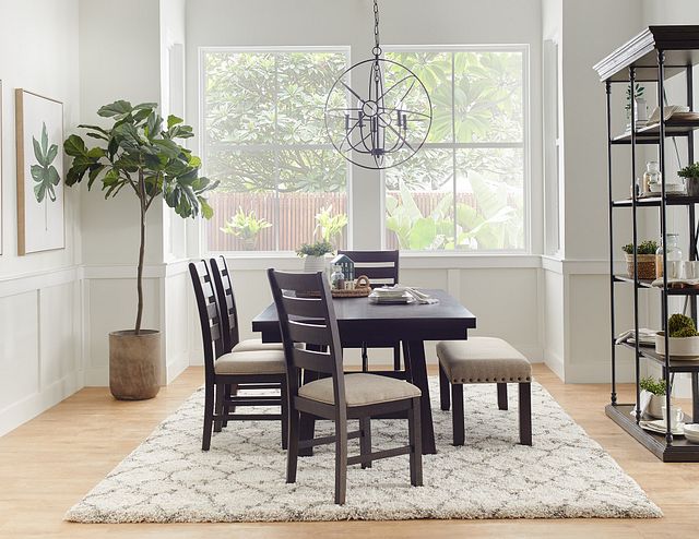 Jax Dark Tone Rect Table & 4 Wood Chairs