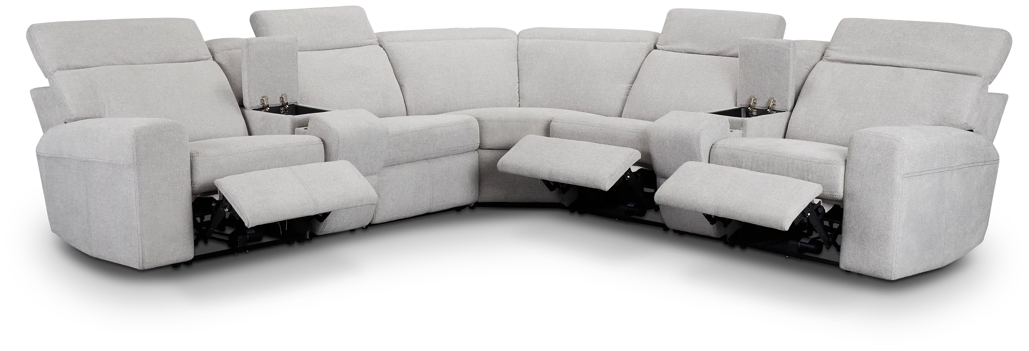 Callum Light Gray Fabric Large Triple Power Reclining Two-arm Sectional