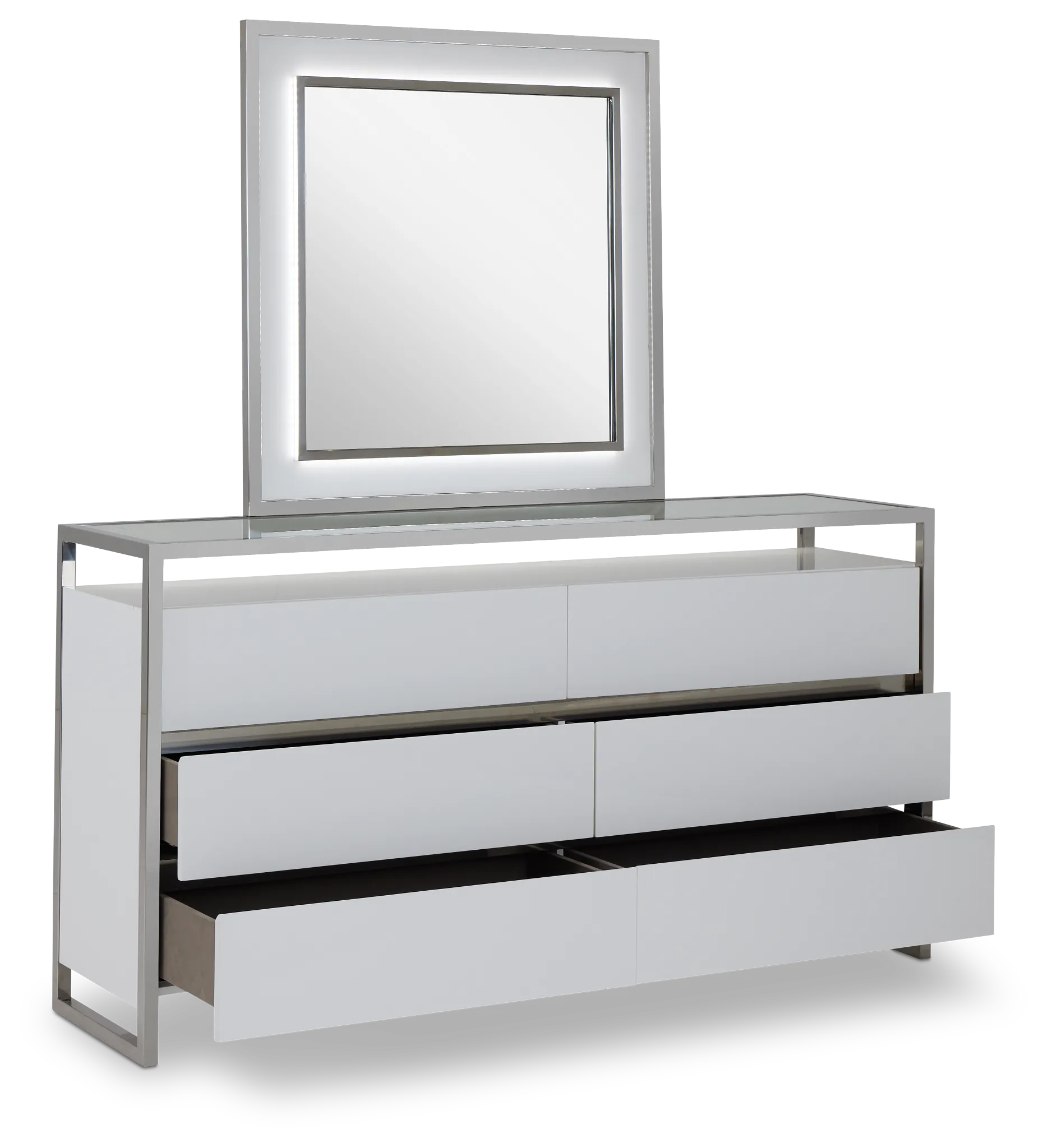 Miami White Dresser & Mirror