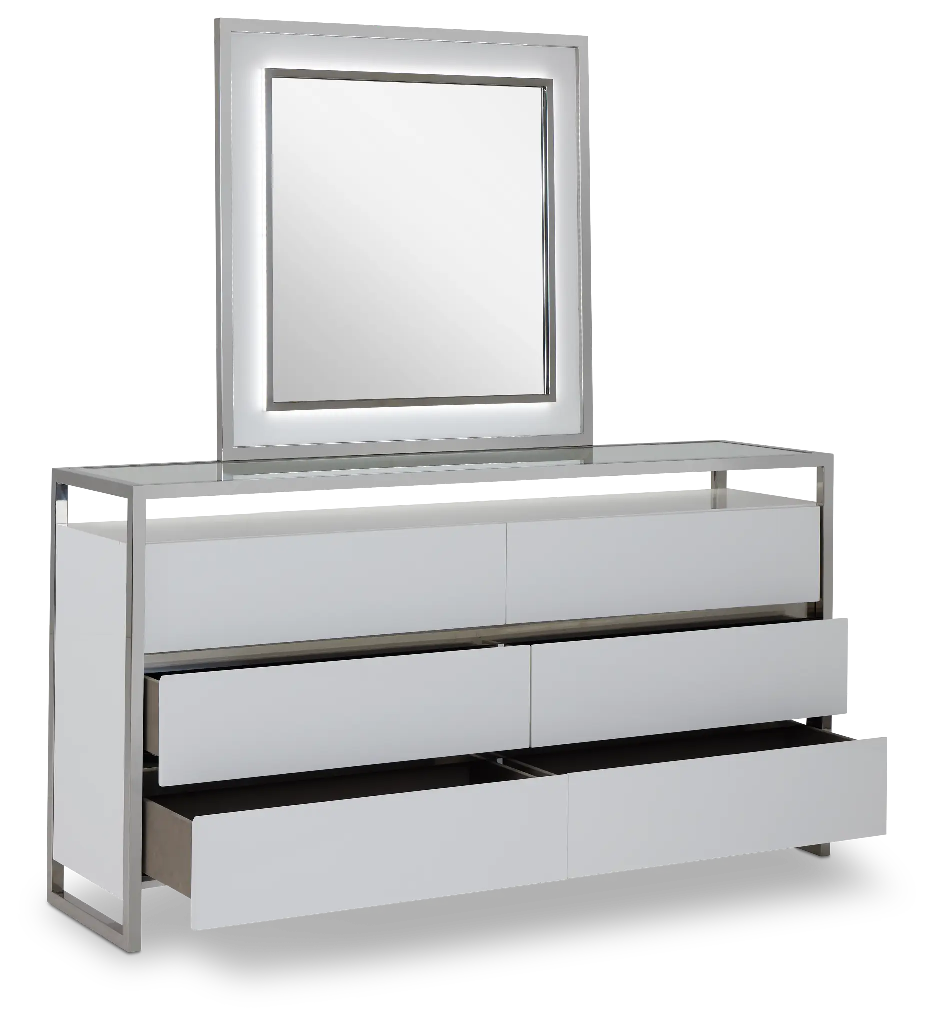 Miami White Dresser & Mirror Miami White Dresser & Mirror