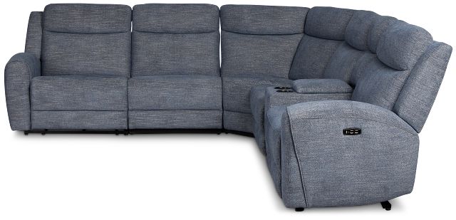 Walker Blue Fabric Medium Dual Power 2-arm Reclining Sectional