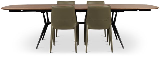 Margo Two-tone Rectangular Table & 4 Dark Green Upholstered Chair