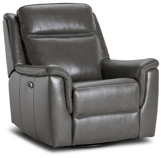 Aiden Dark Gray Leather Power Swivel Glider Recliner