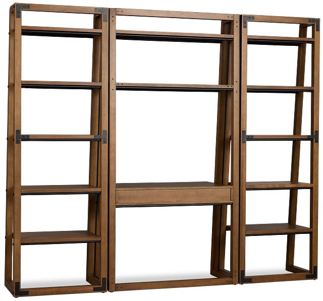 Rockford Light Tone Bookcase Wall Desk