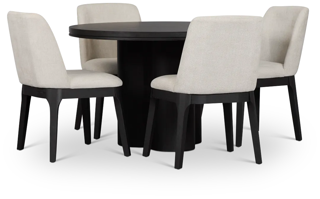 Emory Black Round Table & 4 Upholstered Chairs