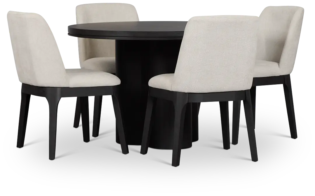 Emory Black Round Table & 4 Upholstered Chairs Emory Black Round Table & 4 Upholstered Chairs