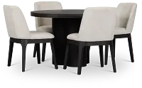 Emory Black Round Table & 4 Upholstered Chairs