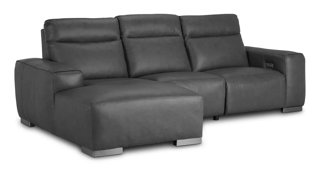 Elba Dark Gray Leather Small Dual Power Left Chaise Sectional