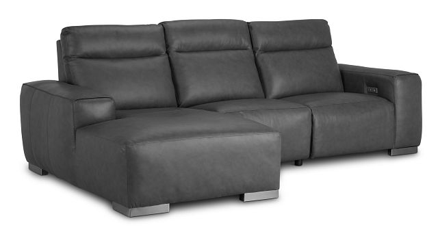 Elba Dark Gray Leather Small Dual Power Left Chaise Sectional