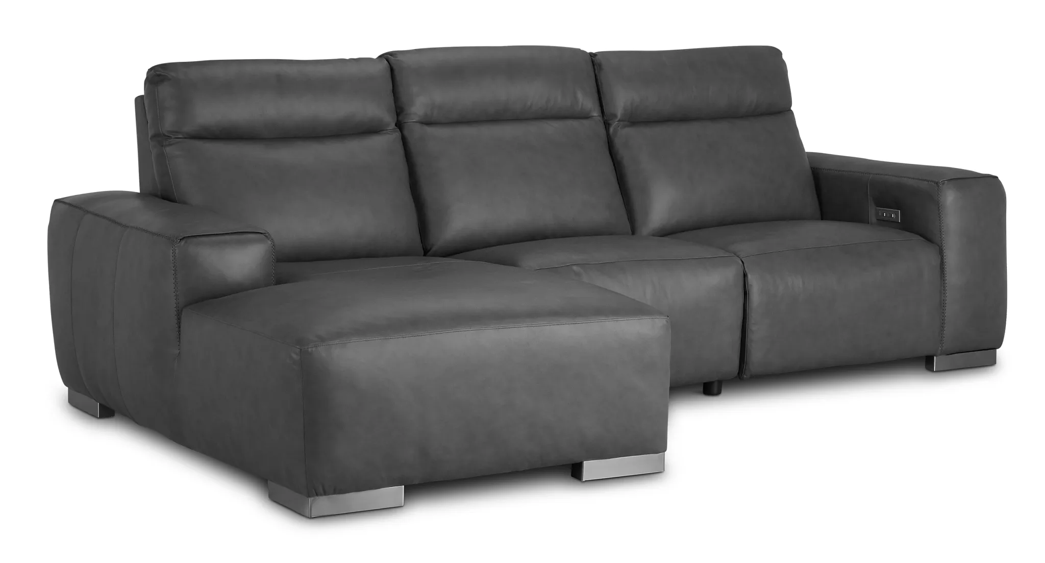Elba Dark Gray Leather Small Dual Power Left Chaise Sectional