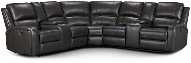 Arden Dark Gray Micro Medium Dual Power Reclining Sect With Dual Console