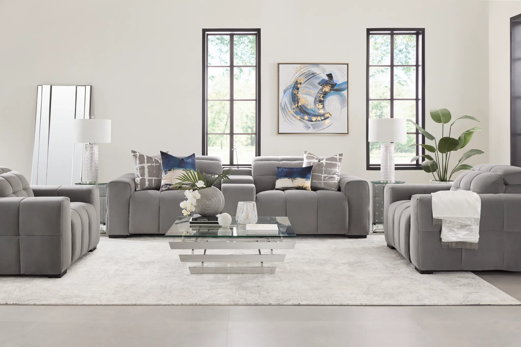 Gemma Light Gray Velvet Power Recliner