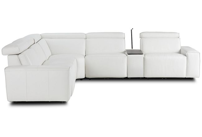 Carmelo White Leather Medium Dual Power 2-arm Reclining Sectional