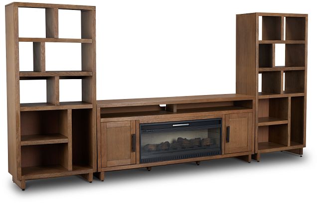 Richmond Light Tone 80" Open Pier Entertainment Wall With Fireplace (1)