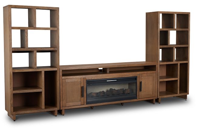 Richmond Light Tone 80" Open Pier Entertainment Wall With Fireplace