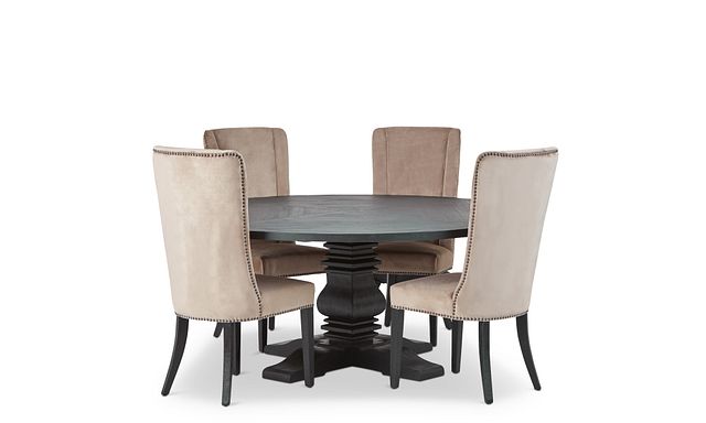 Hadlow Black 72" Table & 4 Velvet Chairs
