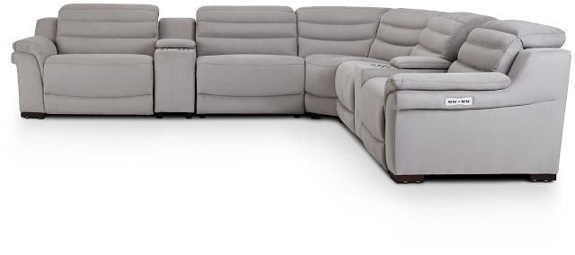Sentinel Light Gray Micro Large Dual Power Sectional With Music Console (3)