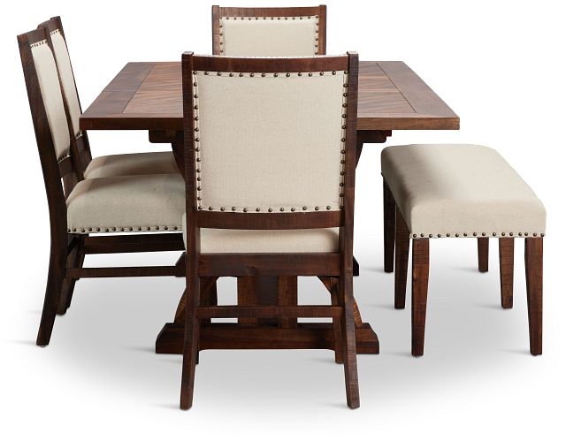 Joplin Dark Tone Extension Rectangular Table With 4 Side Chairs & Bench