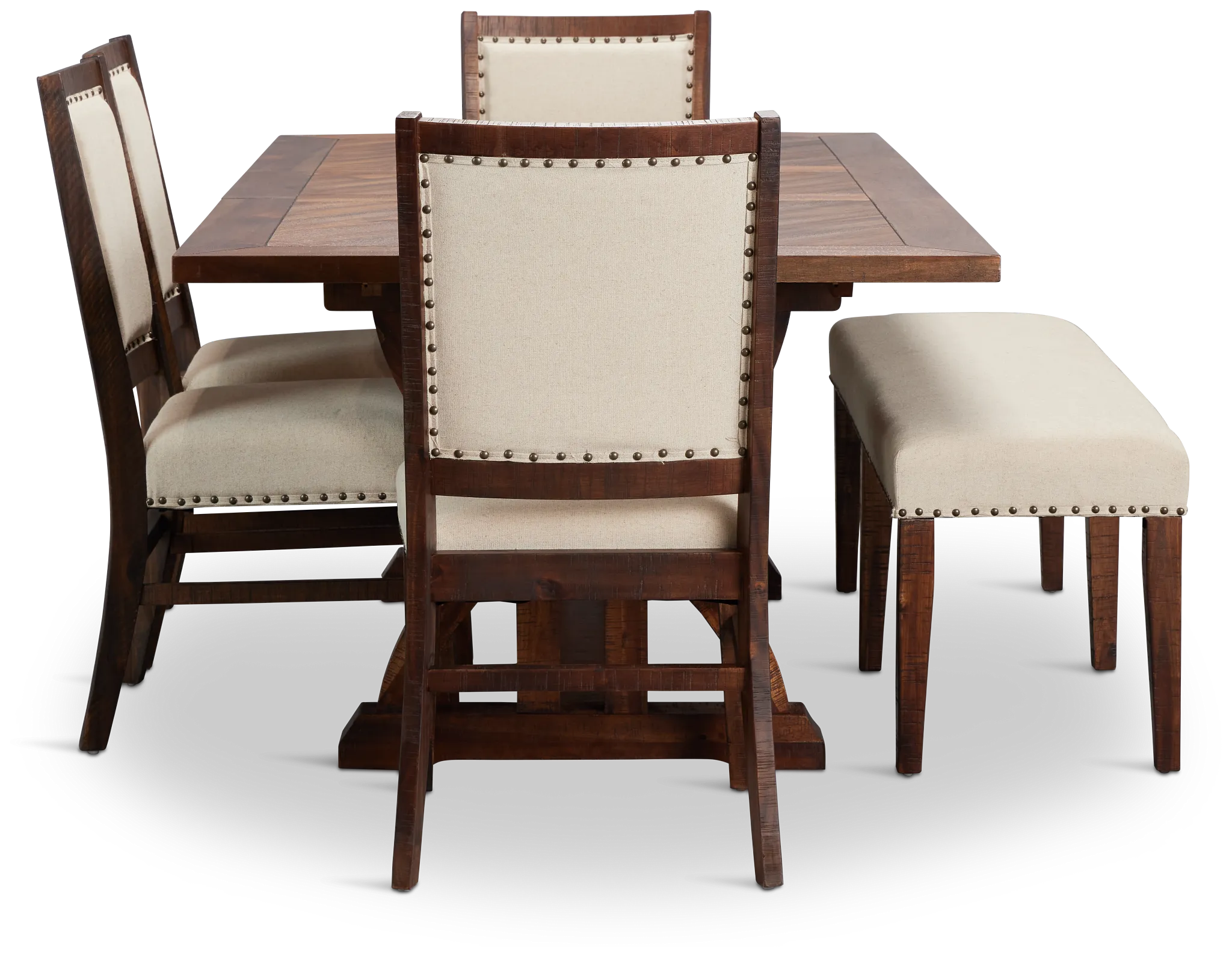 Joplin Dark Tone Extension Rectangular Table With 4 Side Chairs & Bench
