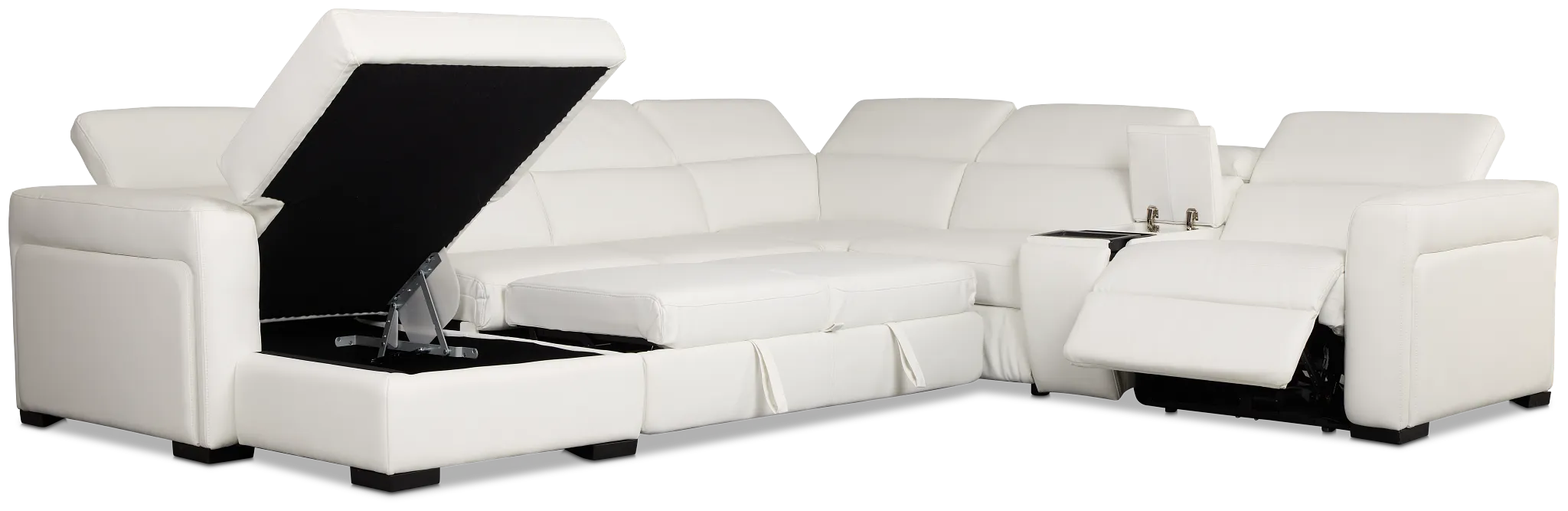 Melody White Storage Medium Left Power Reclining Chaise Sleeper Sect