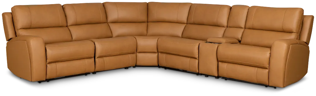 Summit Light Brown Lthr/vinyl Medium Triple Power 2-arm Sectional