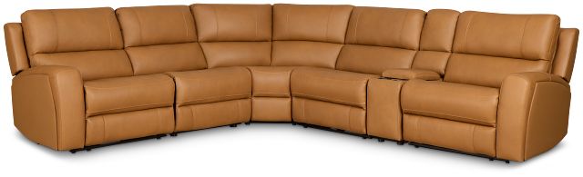 Summit Light Brown Lthr/vinyl Medium Triple Power 2-arm Sectional