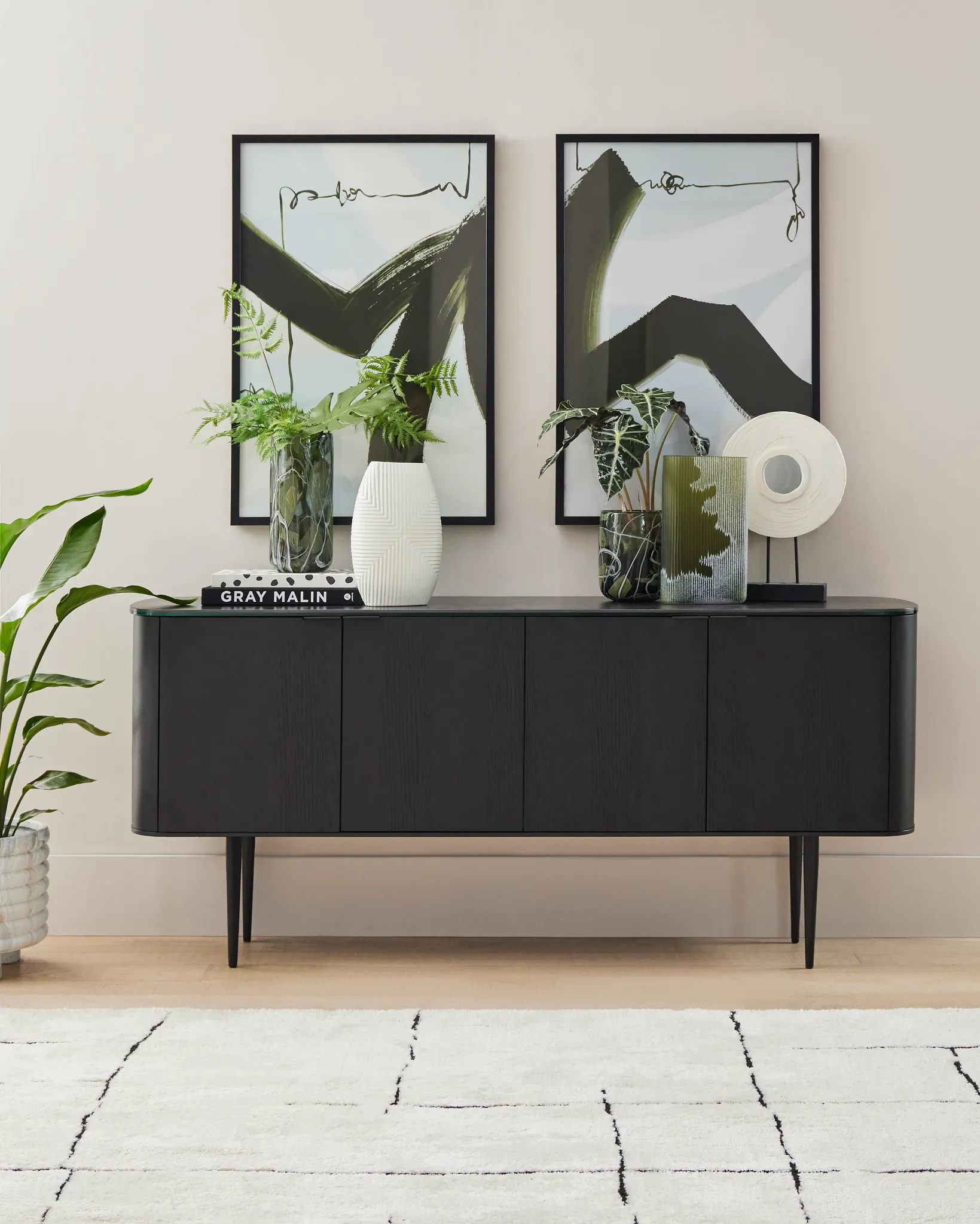 Ambrose Black Glass Console Table