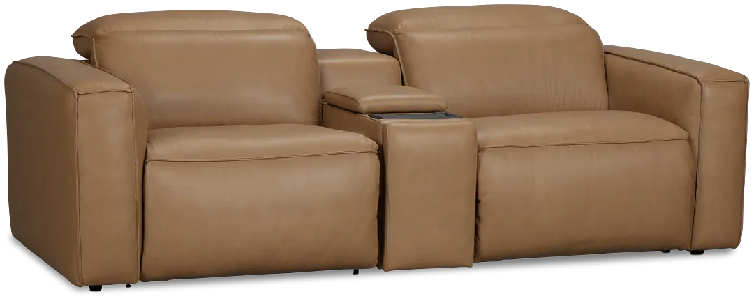 Ryland Brown Lthr/vinyl Power Reclining Console Sofa