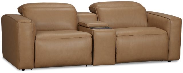 Ryland Brown Lthr/vinyl Power Reclining Console Sofa