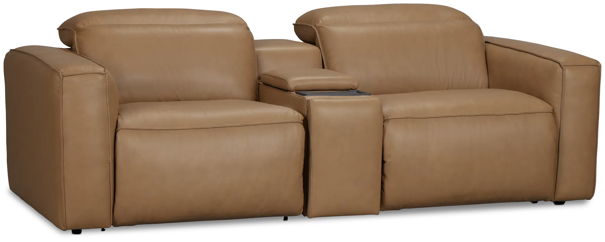 Ryland Brown Lthr/vinyl Power Reclining Console Sofa