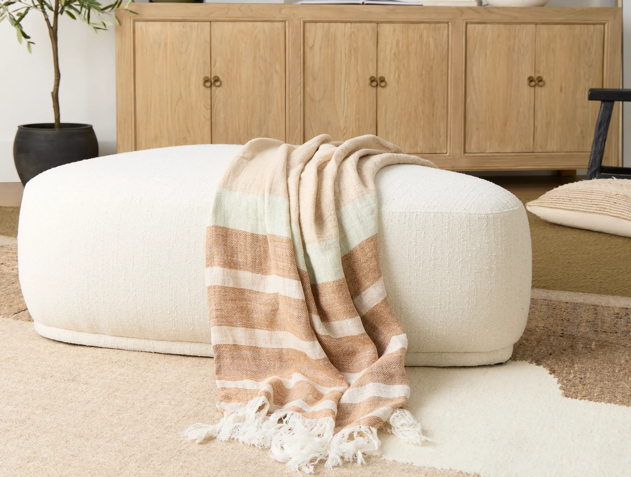 Jovi White Fabric Large Accent Ottoman