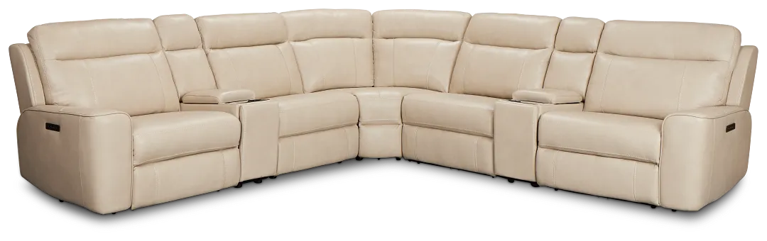 Benji Light Beige Lthr/vinyl Large Triple Power Reclining Two-arm Sectional