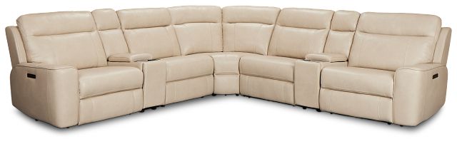 Benji Light Beige Lthr/vinyl Large Triple Power Reclining Two-arm Sectional