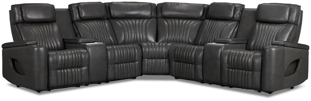 Nova Dark Gray Lthr/vinyl Medium 2-arm Dual Power Massage Sectional