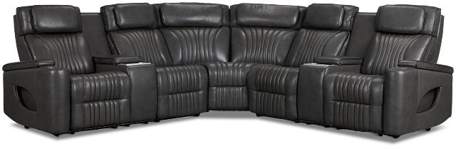 Nova Dark Gray Lthr/vinyl Medium 2-arm Dual Power Massage Sectional
