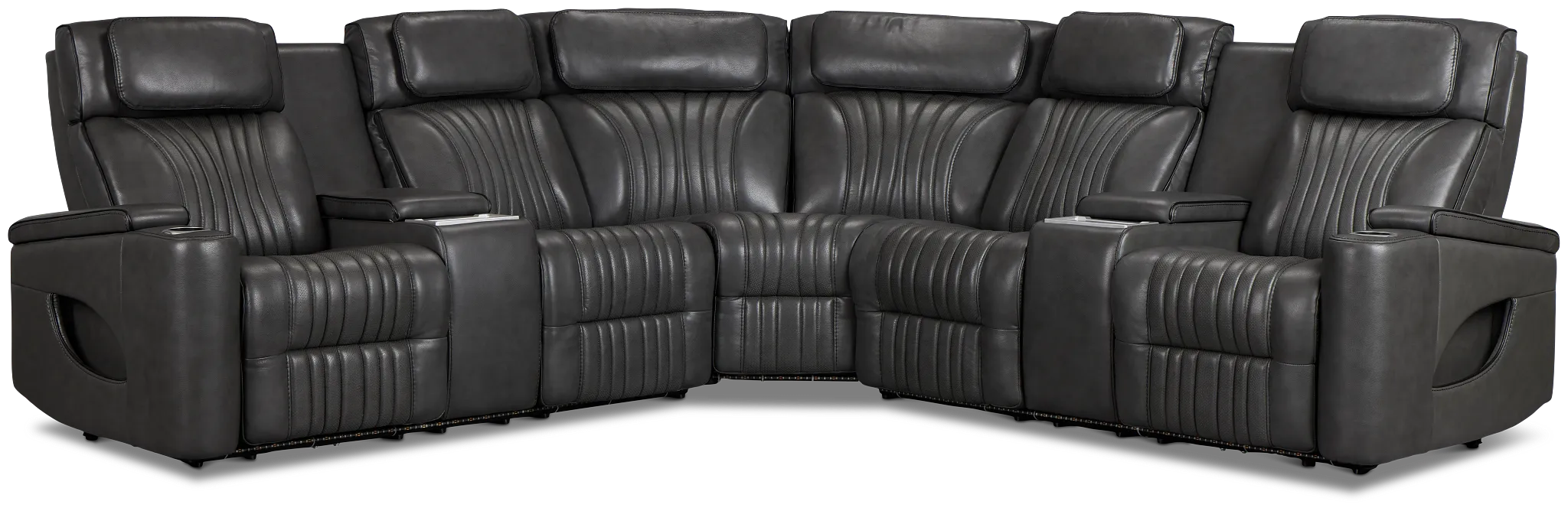 Nova Dark Gray Lthr/vinyl Medium 2-arm Dual Power Massage Sectional