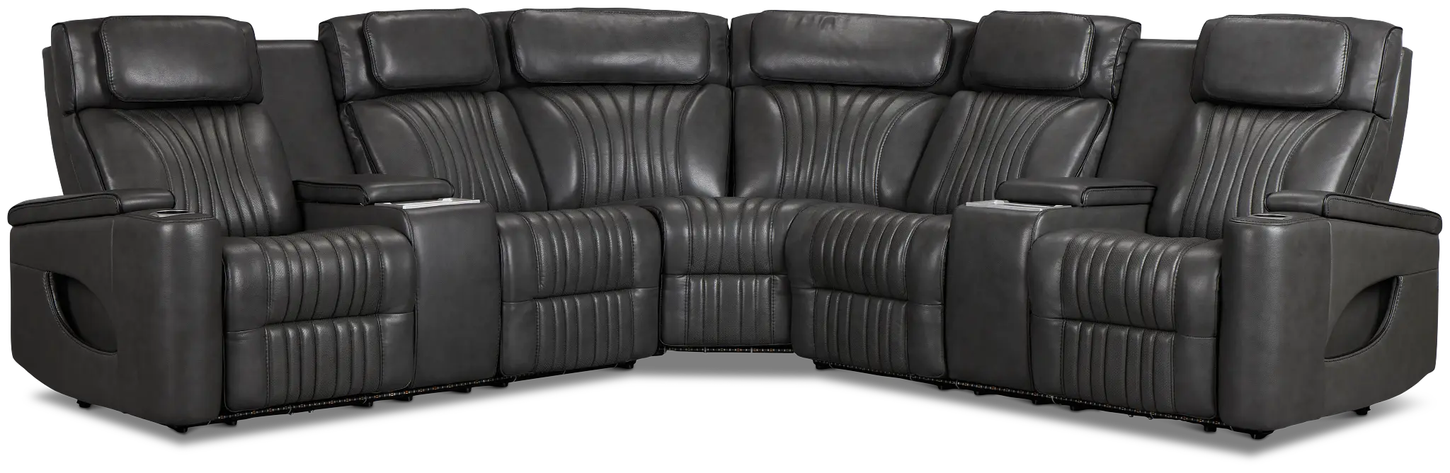 Nova Dark Gray Lthr/vinyl Medium 2-arm Dual Power Massage Sectional Nova Dark Gray Lthr/vinyl Medium 2-arm Dual Power Massage Sectional