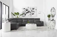 Elba Dark Gray Leather Medium Dual Power 2-arm Reclining Sectional