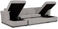 Amber Light Gray Fabric Double Chaise Sleeper Storage Sectional