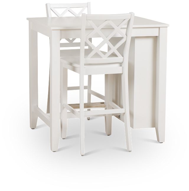 Edgartown White Storage High Table & 2 White Wood Barstools