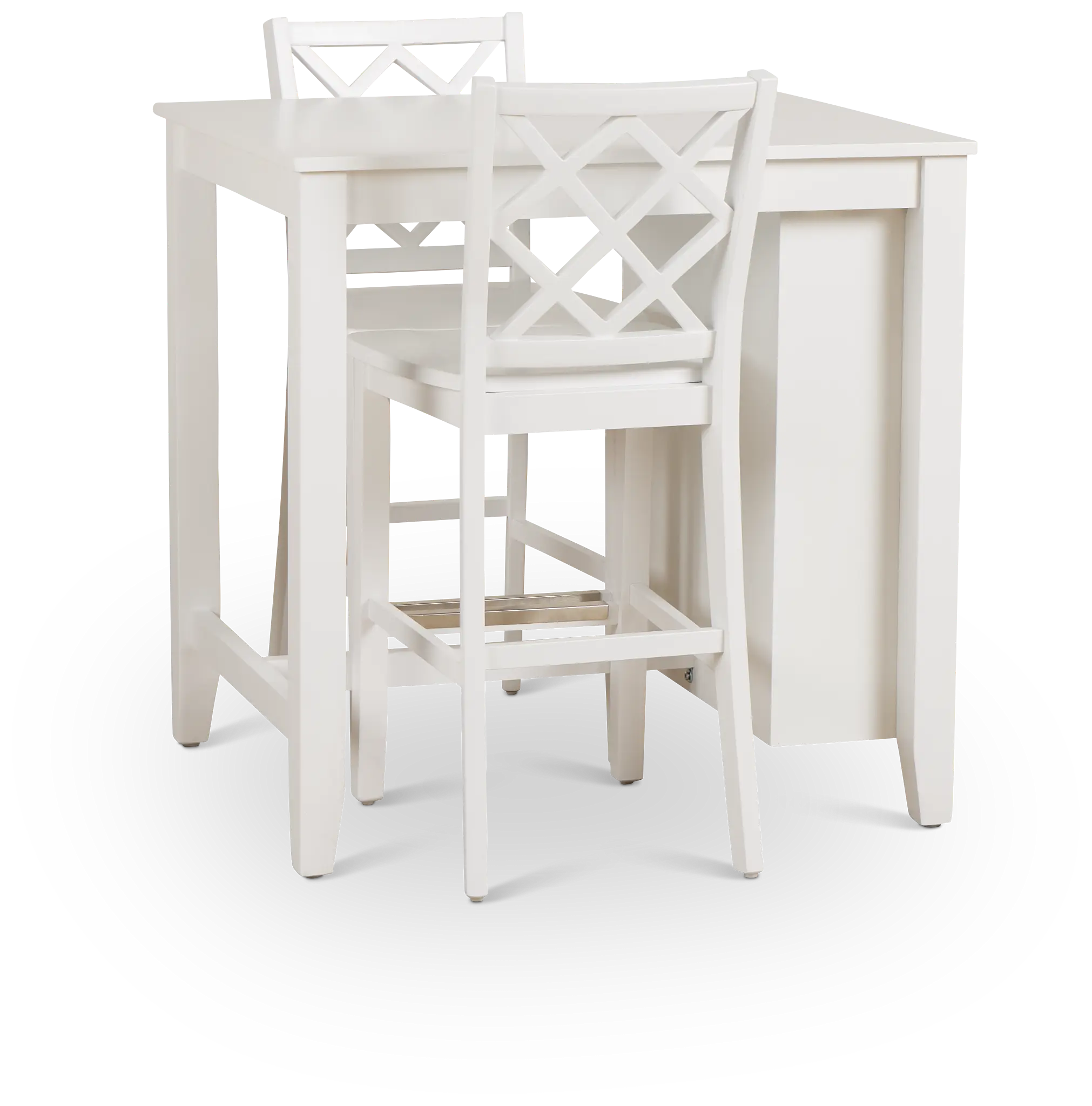 Edgartown White Storage High Table & 2 White Wood Barstools Edgartown White Storage High Table & 2 White Wood Barstools