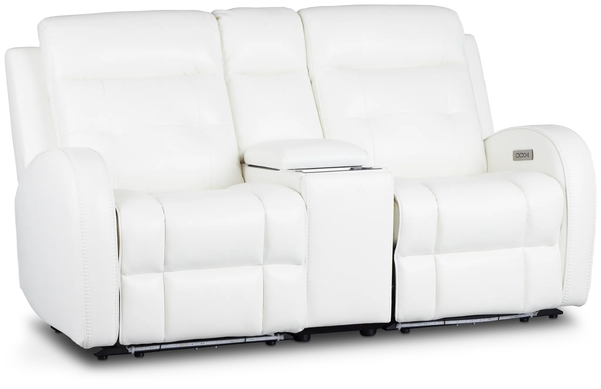 Omega White Micro Power Reclining Console Loveseat