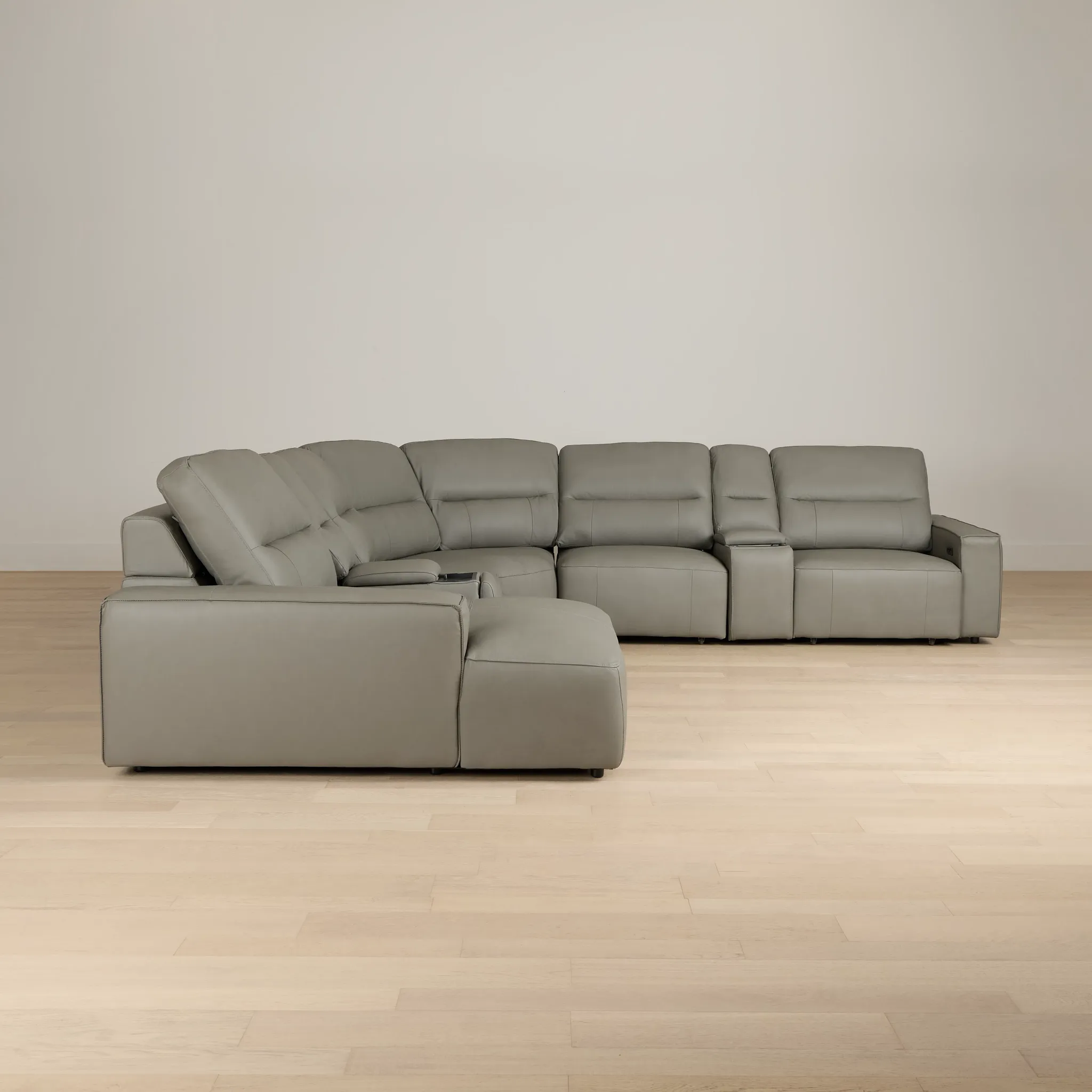 Rudy Gray Lthr/vinyl Large Dual Power Left Extension Chaise Sectional