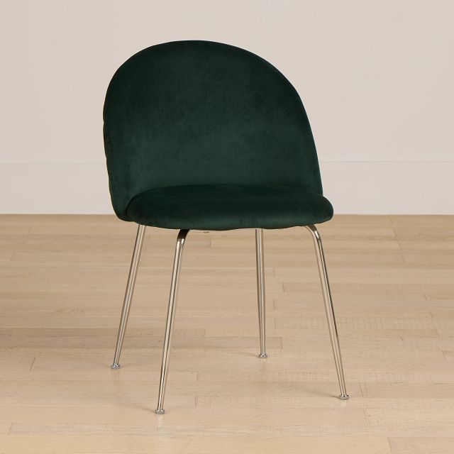 Capri Dark Green Velvet Upholstered Side Chair W/ Chrome Legs