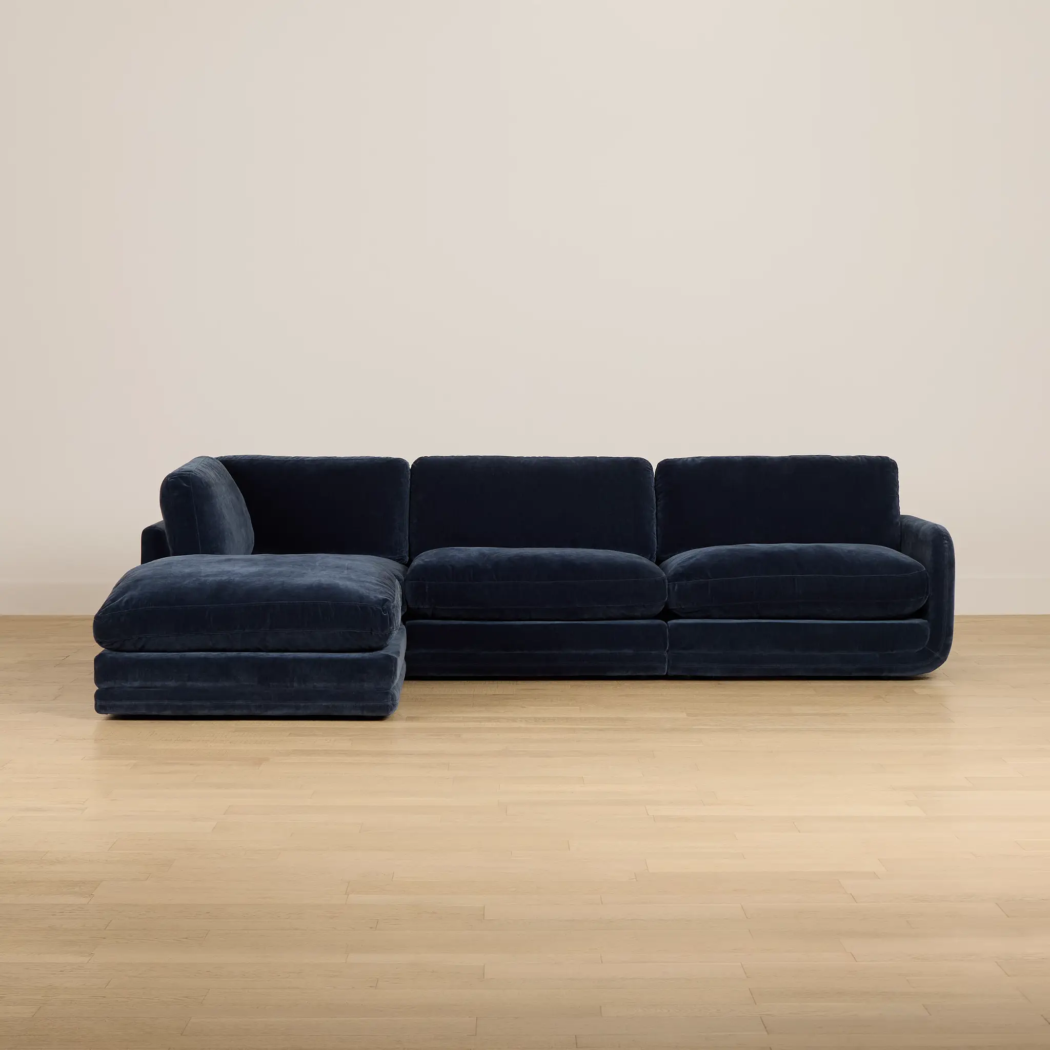 Jules Dark Blue Velvet 4-piece Left Facing Bumper Sectional Jules Dark Blue Velvet 4-piece Left Facing Bumper Sectional