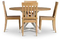 Nantucket Two-tone Pine Round Table & 4 Light Tone Chairs