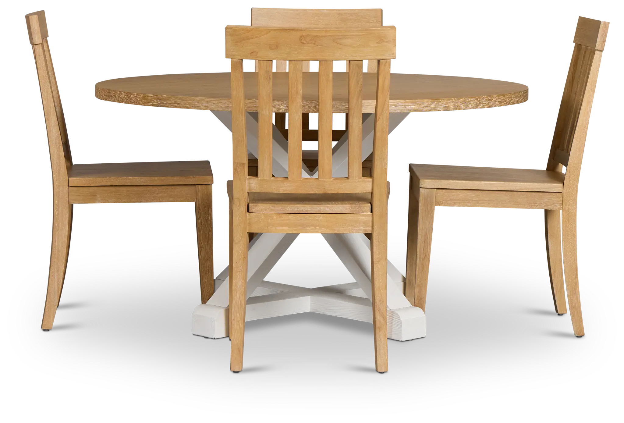 Nantucket Two-tone Pine Round Table & 4 Light Tone Chairs Nantucket Two-tone Pine Round Table & 4 Light Tone Chairs