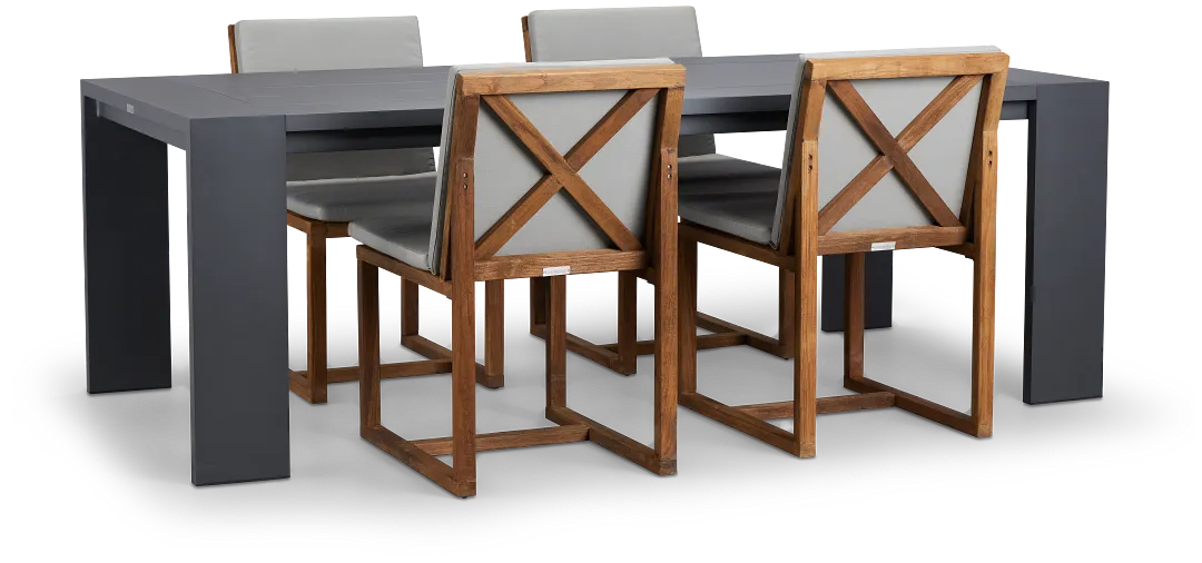 Linear Dark Gray 87" Aluminum Table & 4 Teak Cushioned Side Chairs